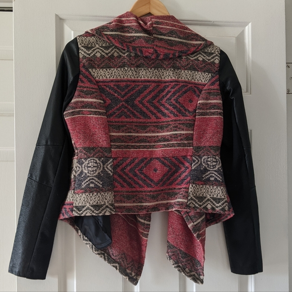 {Me Jane} Fabric and Faux Leather Jacket - Picture 2 of 9